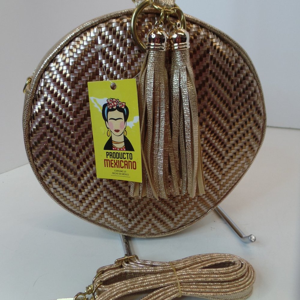 Producto Mexicano Round Multi Color Zippered Purse W Tassels  Carrying Strap NWT